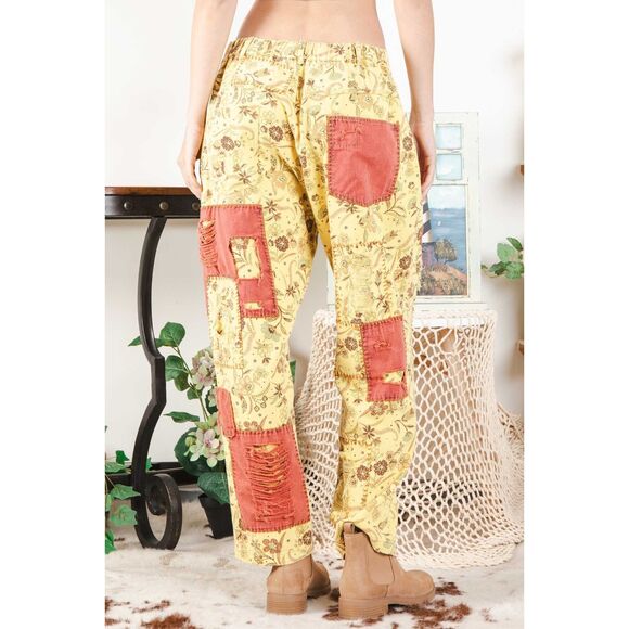 Mined Out Patchwork Floral Print Distressed Pants - Picture 3 of 3